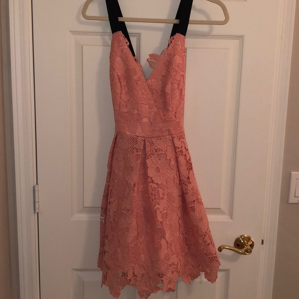 Adelyn Rae Pink Lace Crotchet Dress with Black Straps Size XS.